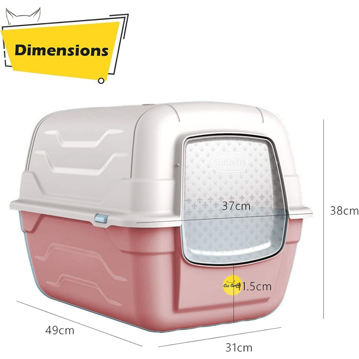 Лотку для котів з кришкою, з дверцятами та фільтром, 52x40x40 см, рожевий + кремовий матовий
