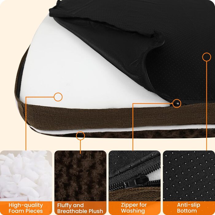 Ортопедичне ліжко для собак, матрац для собак з двошаровим дизайном, миється, знімний кошик для собак, 105 см для середніх собак, коричневий L 105 x B 69 x H 12 см Коричневий