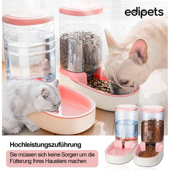 Автоматична годівниця та поїлка Edipets для котів і собак, 2 в 1, 3,8 л, рожевий, диспенсер для корму та води для домашніх тварин