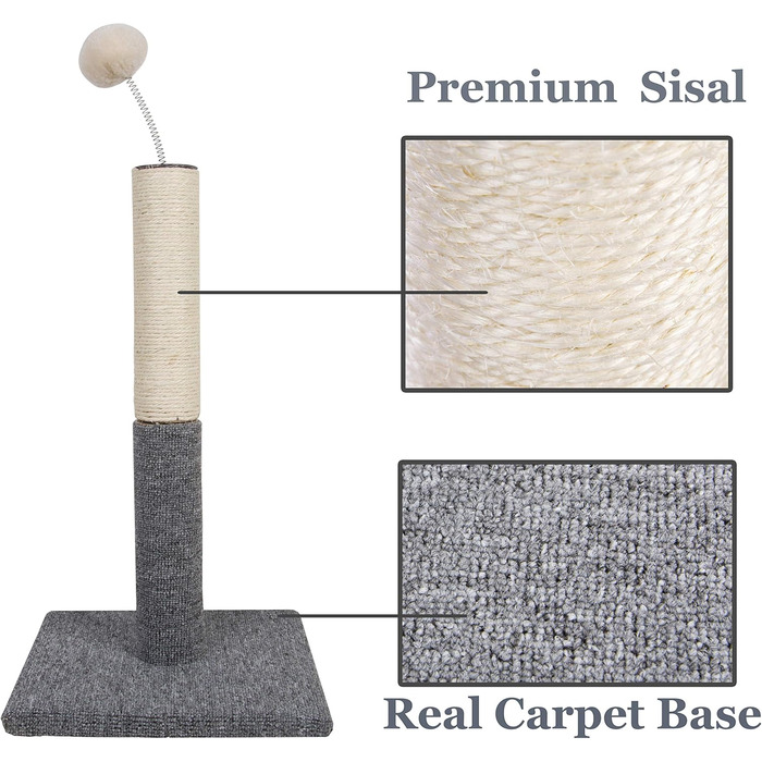 Дімáкa 66.0 см Кігтеточка для котів з сизалю, сіра, з м'ячиком на шнурку