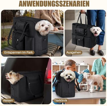 Транспортна сумка для собак та котів Eyein - чорна, до 5,5 кг, з кишенями та страхувальним ремінцем