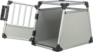 Тріксі переносна клітка для собак, алюміній, срібна, розмір S (48x57x59 см) / L (78x55x62 см), стабільна, тиха, з безпечним замком та неслизьким килимком