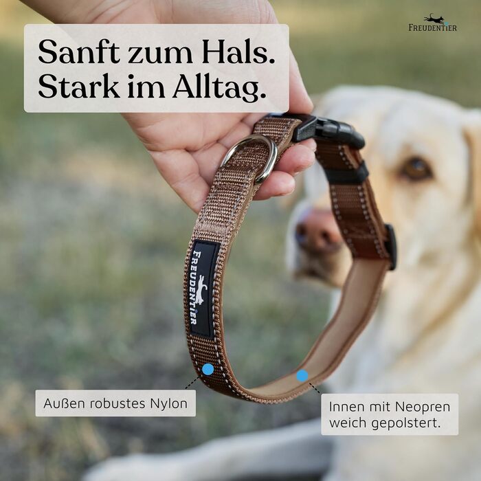 Нашийник для собак Freudentier: м'який, з неопрену, світловідбиваючий, міцний. Підходить для собак малих, середніх та великих порід. Колір: шоколадний, розмір: 35-50 см