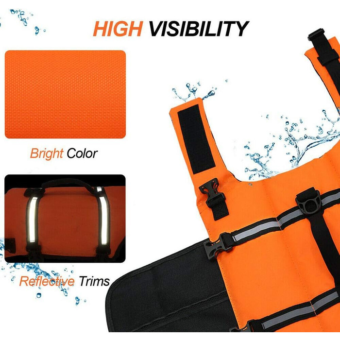 Жилет рятувальний для собак FainFun Orange, M, для малих та великих собак, регульований розмір, Ripstop, світловідбивачі