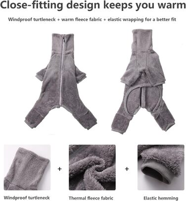 Теплий флісовий халат для грейхаундів, одяг для віппетів з ніжками, вітрозахисний комбінезон з коміром-стійкою для собак, флісовий халат для собак, теплий зимовий светр для віппетів, лахкан, салускі (S, сірий)