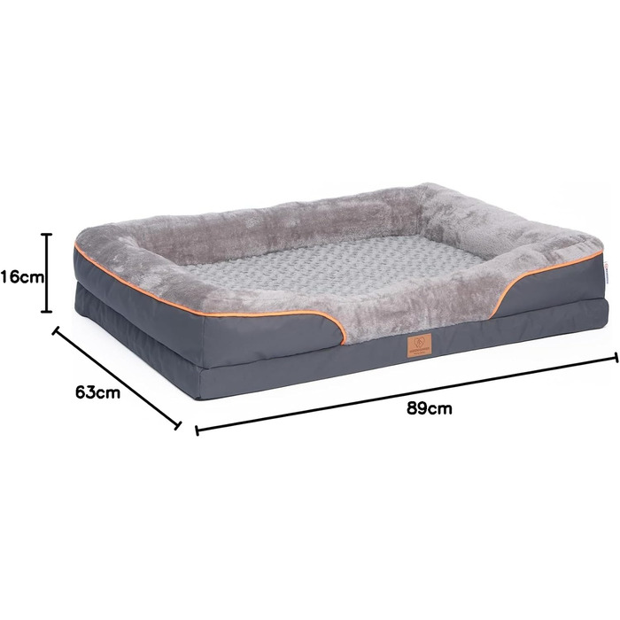 Ортопедичне ліжко для собак Warenhammer, розкішне плюшеве софа з знімним покриттям, сіре (XL), 89 x 63 x 16 см