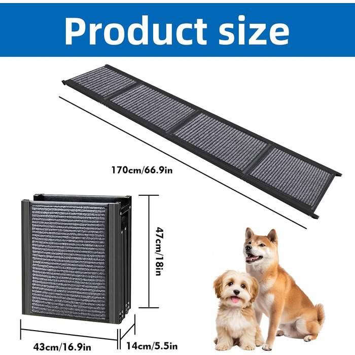 Східці для собак у машину, 170 см, чорні, металеві, до 150 кг, складані, з антиковзким покриттям, для великих собак та SUV