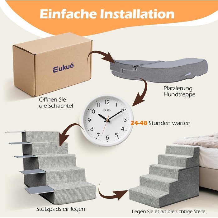 Сходинки для собак Eukue: 5 сходинок, складані, для маленьких та великих собак, з антиковзким покриттям, для доступу до ліжка/дивану, сірого кольору