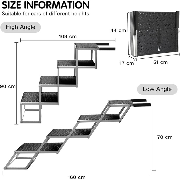 Східці для собак SDLDEER в автомобіль, 4 сходинки, складані, регульовані по висоті, до 80 кг, 70-90 см