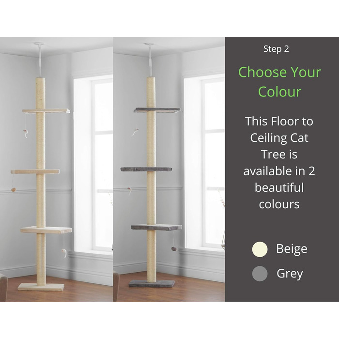 Котячий комплекс Kratzbaum Deckenhoch XL: сірий, 215-280 см, регульована висота, котячий будиночок, кігтетопка, ігровий комплекс