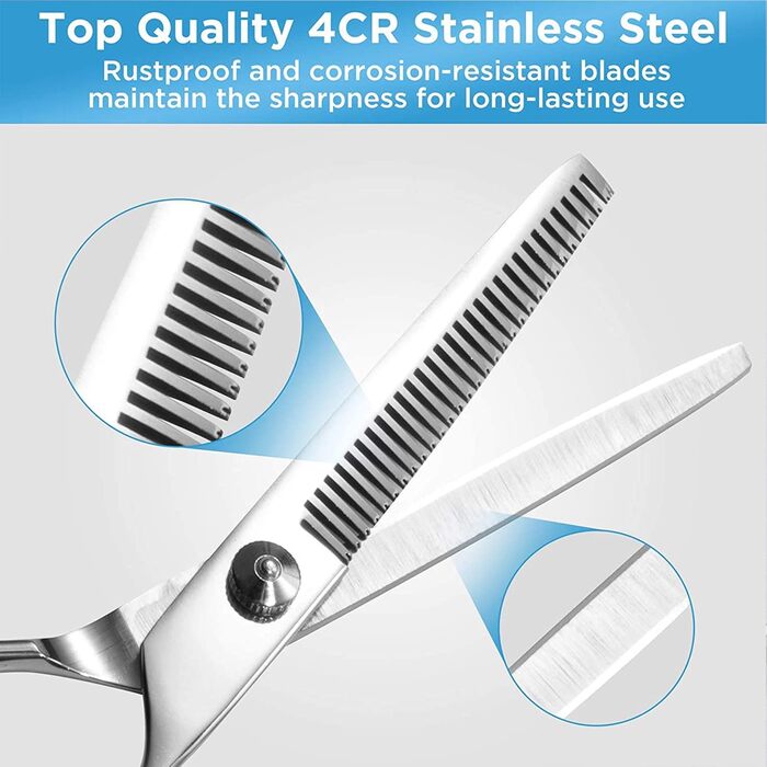 Набір професійних ножиць для собак з безпечними округлими кінчиками, нержавіюча сталь. Ножиці для грумінгу та догляду за шерстю собак та котів. Синій колір.