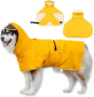 Дощовик для собак WUFANC: водонепроникний, з капюшоном та світловідбиваючими елементами, для великих, середніх та маленьких собак (жовтий, 3XL)