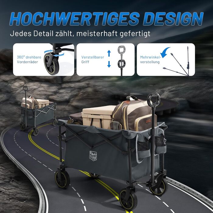 Болерваген Timber Ridge 200L складний з підстаканником, для саду, кемпінгу, покупок. Витримує 100 кг (сірий)