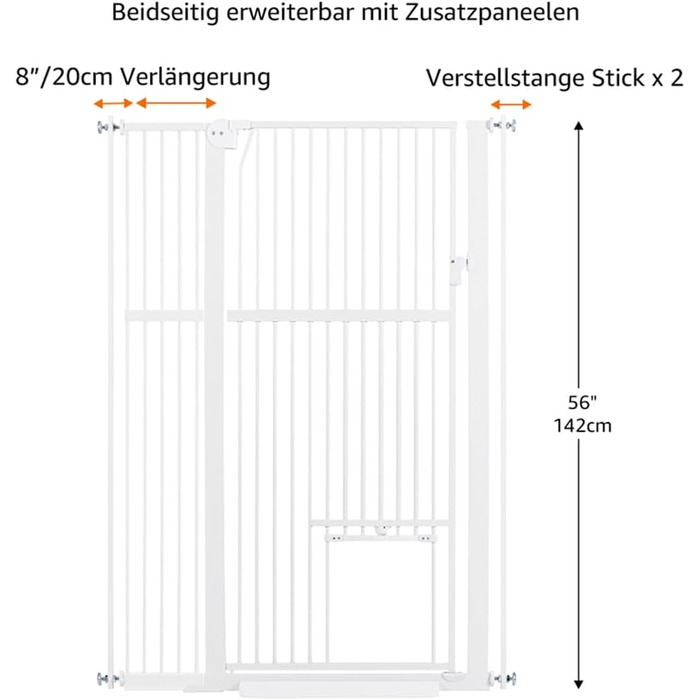 Кіт-загороджувач Unipaws для дверей та сходів, 142 см, з дверцятами для котів, ширина 95-105 см, білий