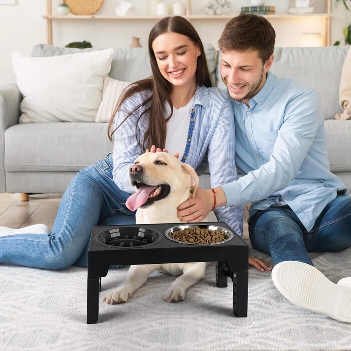 Підвищений годівниця для собак PAWISE, 5 рівнів регулювання, для собак маленьких, середніх та великих порід, з двома великими мисками з нержавіючої сталі, антиковзаюча, BPA free пластик