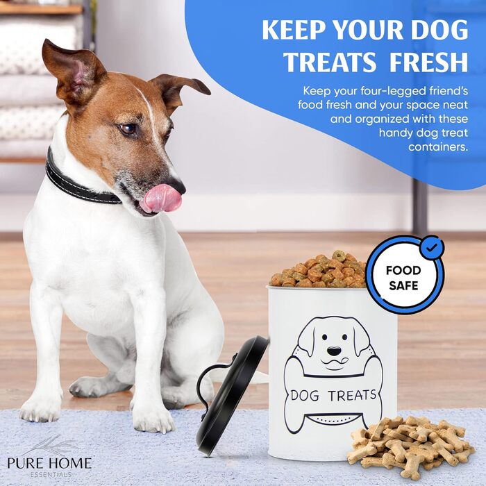 Металеві контейнери для ласощів собак Pure Home Essentials, набір 3 шт з кришками, з крейдяними етикетками та крейдою, банки для зберігання корму та смаколиків для кухні