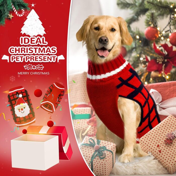 Теплий різдвяний светр для собак з отвором для язика, червоний в клітинку, олень, костюм для собак, підходить для малих, середніх та великих собак, котів, теплий осінньо-зимовий одяг, цуценят, одяг для собак, преміум якість, червоний в клітинку, олень (XX