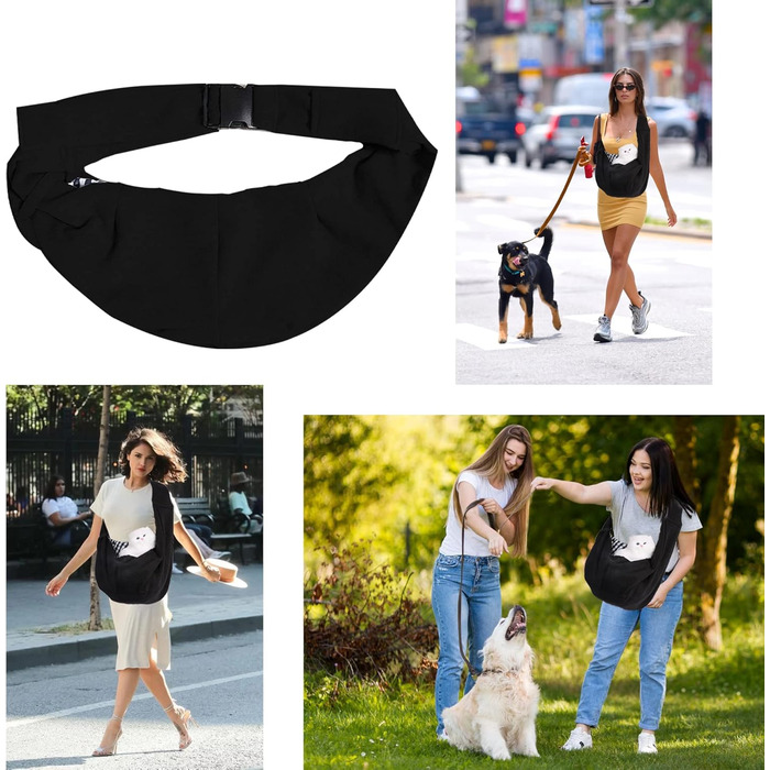 Сумка-слінг для тварин, переноска для котів та собак, регульована через плече, чорна