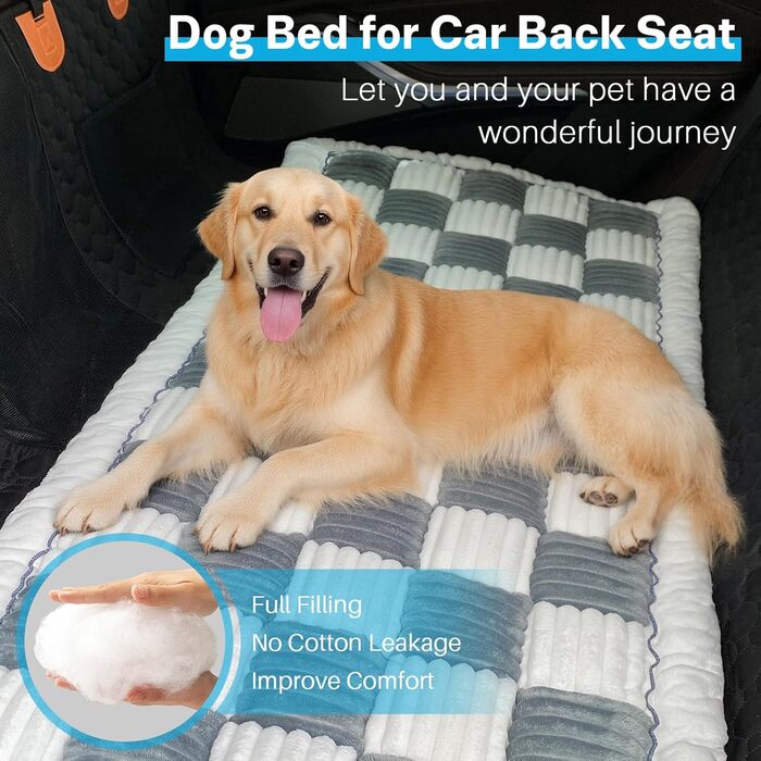 Незсувний авточохол для собак, килимок для домашніх тварин у візерунок на заднє сидіння, водонепроникний та стійкий до подряпин килимок для подорожей, м'який захист для автомобілів, вантажівок та позашляховиків (63 x 138 см), в клітинку, блакитно-сірий, 6