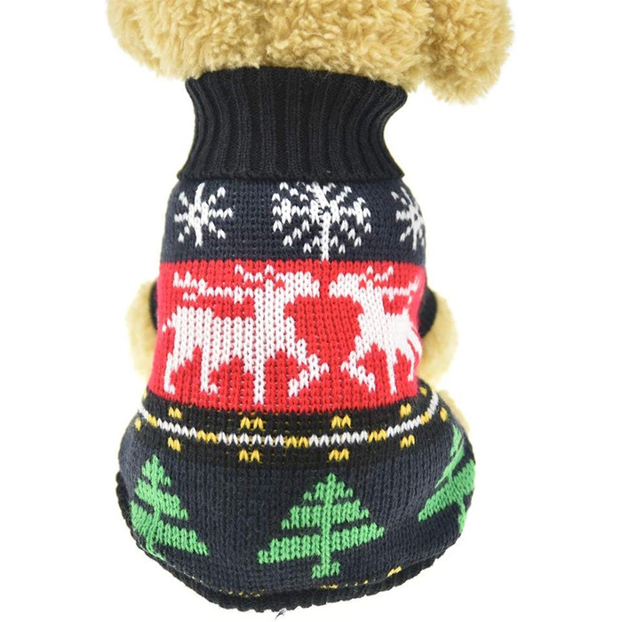 Теплий зимовий светр для собак на Новий рік з оленем, чорного кольору, розмір S (обхват грудей 34,8 см), для дрібних та середніх порід (Даксель)