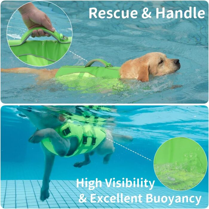 Жилет для плавання собак великий, безпечний жилет для собак, для плавання та катання на човнах, світловідбиваючий жилет для цуценят з високою плавучістю та ручкою для рятування, регульований розмір Large (Обхват грудей: 19.7-29.5 дюймів) (Large (Обхват гр