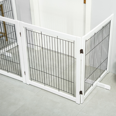 PawHut Door Guard Дерево, Бар'єр для собак, Охорона, Ворота для собак, Захисні двері, Сталь, Білий, 305 x 35.5 x 82 см | Аосом