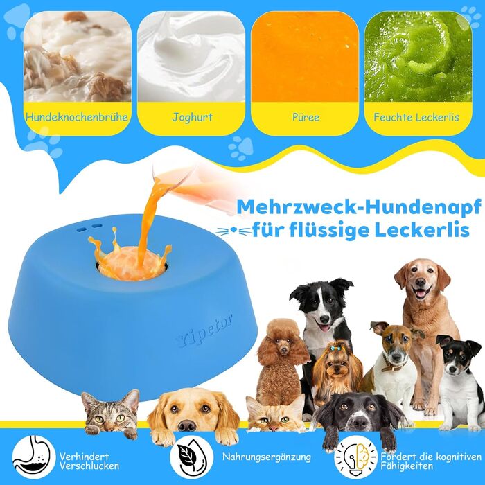 Іграшка-головоломка для собак Yipetor Schleckball для рідких ласощів (синій) - для великих, середніх та малих порід. З порошком мушель та йогуртом.