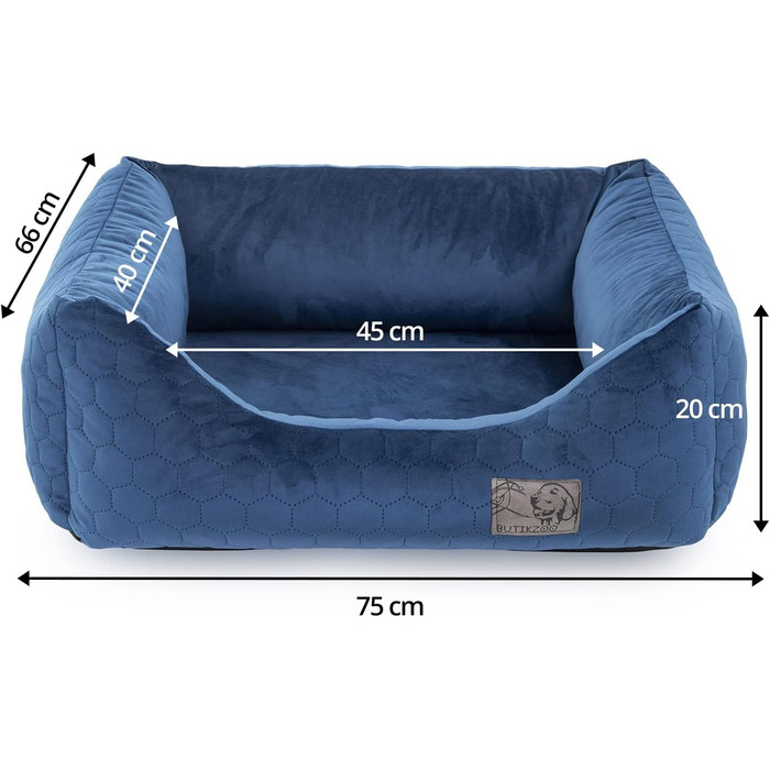 Ліжко для собак | М'яка лежанка для собак з подушкою | Софа для собак маленьких та середніх порід | Розмір M: 75 x 66 x 20 см | Колір: Темно-синій велюр