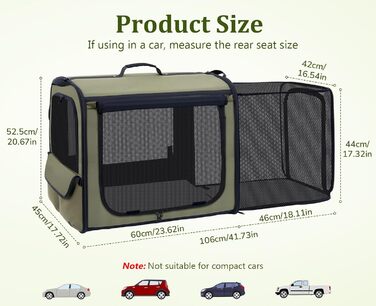 Pecute Розширювана переноска для котів та маленьких собак, переноска-трансформер, 61 x 52 x 45 см, для подорожей, темно-сірий, темно-зелений