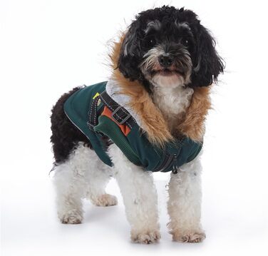 Зимовий теплий пуховик для собак з протекторними отворами, вітронепроникна куртка для холодної погоди, бавовна, костюм для цуценят, маленьких та середніх собак, розмір XL (2XL: обхват грудей 55 см, Стиль 6: зелено-коричневий)