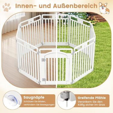 Лягувачка для цуценят COSTWAY, 8 панелей, розкладна, з дверцятами та фіксаторами, 80 см, для собак, пластикова, біла