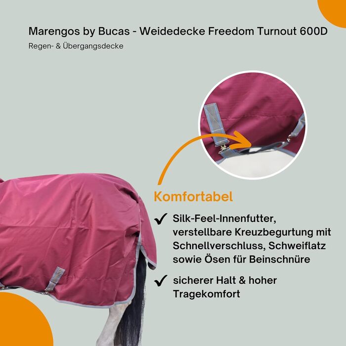 Водонепроникна попона для лошадей Marengos by Bucas Freedom Turnout 600D, демісезонна накидка з підкладкою та перехресними ременями, бордовий/темно-синій, 125 см (без наповнювача)