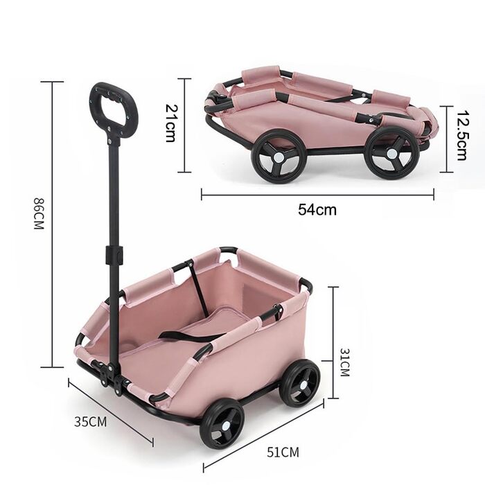 Дитяча коляска для собак середніх порід, до 25 кг, 4 колеса, складана, для подорожей, сірий/рожевий (51 x 35 x 31 см)