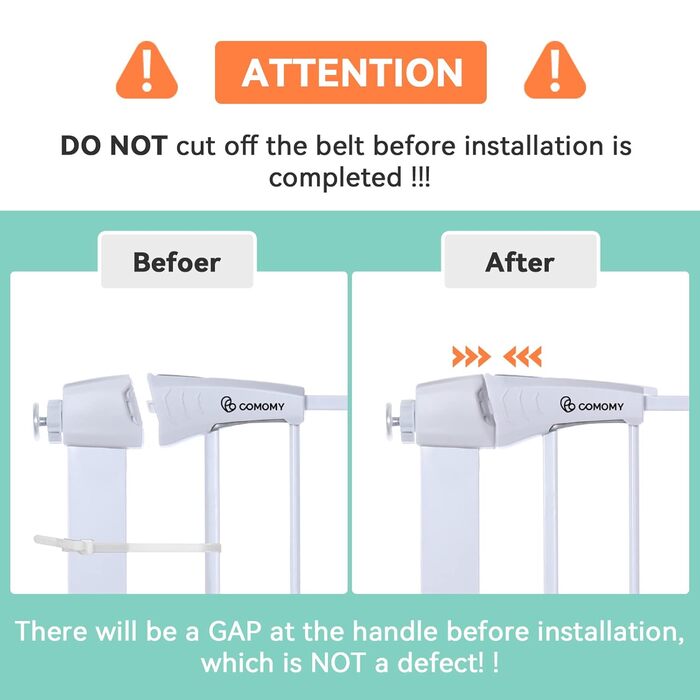 Захист для дверей COMOMY з дверцятами для котів, 75-103 см. Захист для собак та котів без свердління, автоматичне закриття, розширюваний, білий