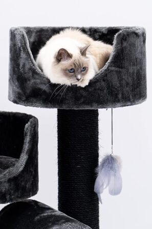 Дряпка для котів Petrebels Victoria 125 см, преміум, чорна, з лежанкою, ігровою трубою, будиночком і товстими стовпами Ø12 см