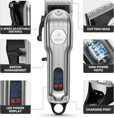 Професійний набір для догляду за собаками: триммер для подушечок лап, бездротовий шерстеріз для густого хутра, тихий нашийник-шлифувальник, машинка для стрижки собак, котів та інших домашніх тварин (сріблястий)