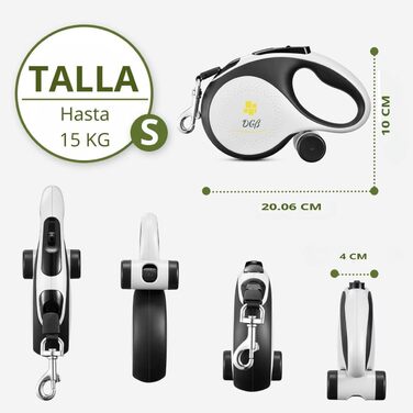 Висувна поводок для собак, 3 м, для малих, середніх та великих собак, ергономічна ручка, до 15 кг, білий, S