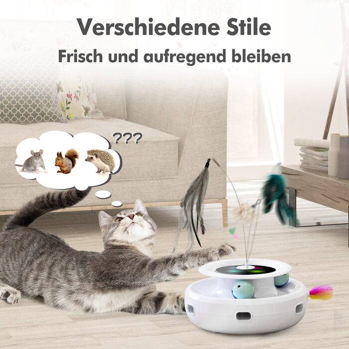 Іграшка для котів GoldenSun 3 в 1: електрична інтерактивна з USB-зарядкою, Whack-A-Mole, метелик, м'ячик, 6 насадок, комплект Y-7, білий колір