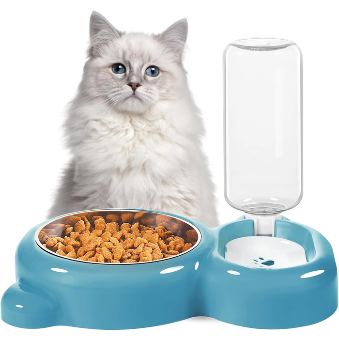 Набір мисок для собак та котів з водопої та миски з нержавіючої сталі (Блакитний)
