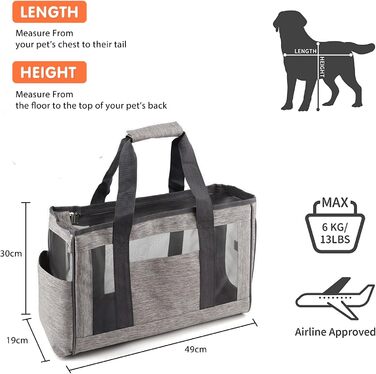 PETCUTE Транспортна сумка для собак та котів, відповідна стандартам авіакомпаній, з регульованим ремінєм, дихаюча переноска для маленьких тварин, сіра