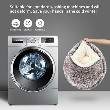 Кругле ліжко для собак та котів з капюшоном, плюшеве, гніздо, самонагріваюче, антистрес, велике (27.5'') коричневе