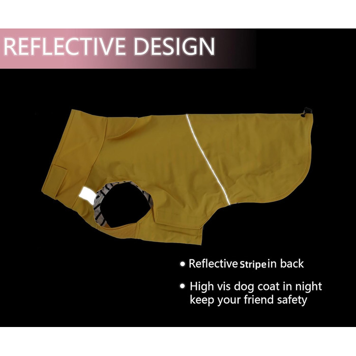 Водонепроникний дощовик для собак Morezi з відбиваючими смугами та захистом живота - Легко одягається (липучка) - для Такс та Коргі - Жовтий - XL X-Large (Обхват грудей: 55-58 см)