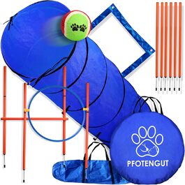 Набір для дресирування собак PfotenGUT® Agility Set [11 предметів] - універсальний набір для аджиліті з тунелем, слаломом та іншим обладнанням для тренування та спорту з собаками - з аксесуарами та сумкою для транспортування (Великий)