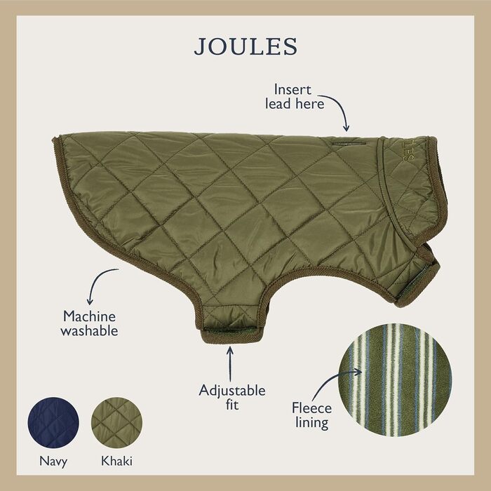 Зимова куртка для собак Rosewood x Joules, хакі, легка та тепла, стьобана, для малих порід, машинне прання