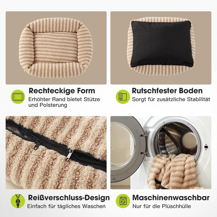 Лежанка для собак середнього розміру, 64 x 54 x 18 см, знімний чохол, тепла, м'яка, антиковзаюча, бежева