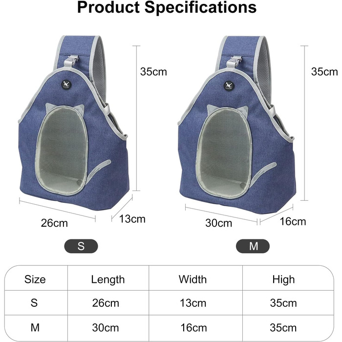 PETCUTE Сумка-переноска для собак та котів, складана, для дрібних тварин, з ремінком безпеки, блакитна денім (M)