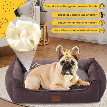 Ортопедичне ліжко для собак середніх та великих порід, 84x66x19 см, супер м'яке та затишне, кошик для собак з високим бортиком, знімний та пральний чохол, неслизьке, темно-коричневе, для дому та автомобіля XL