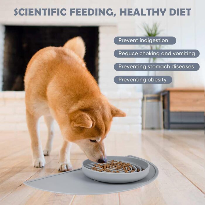 Силіконова миска для собак Slow Food, проти блювоти, не ковзає, сірого кольору