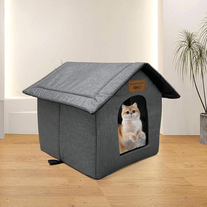 Vinnypet Будиночок для котів і собак, утеплений, водонепроникний, для вулиці, з плюшевою подушкою, зимовий, 45x40x45 см