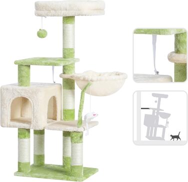 Комплекс для котів Heybly Kratzbaum HCT004SW: Дряпка-будиночок з іграшками, лежаком та сизалевими стовпчиками (43.3 см, зелено-бежевий)